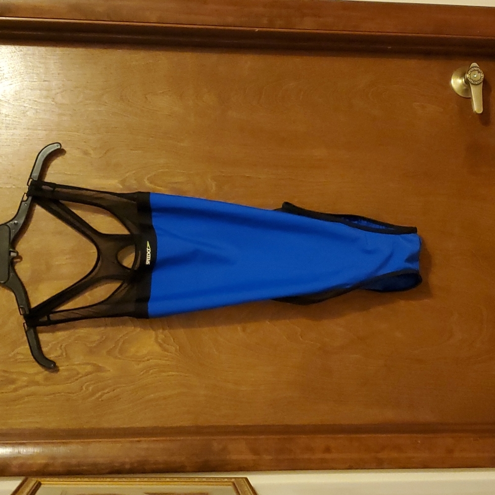 Speedo Royal Blue Black Mesh One Piece Bathing Suit 14